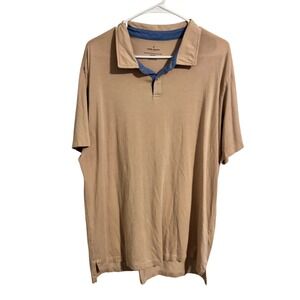 Daniel Hechter Paris Mens XXL Tan Polo Shirt Short Sleeve Blue Contrast Collar